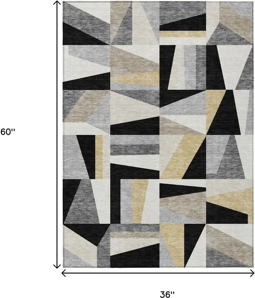 Black Wheat And Ivory Geometric Washable Indoor Outdoor Area Rug Photo 3
