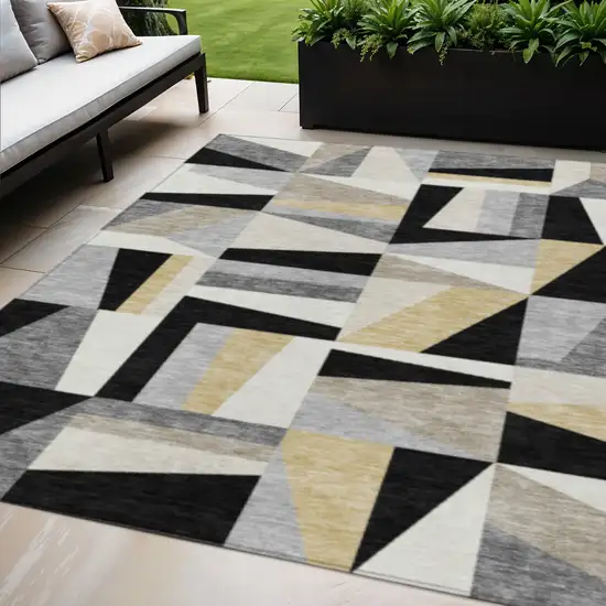 Black Wheat And Ivory Geometric Washable Indoor Outdoor Area Rug Photo 1