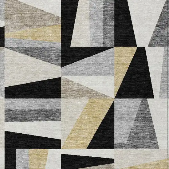 Black Wheat And Ivory Geometric Washable Indoor Outdoor Area Rug Photo 4