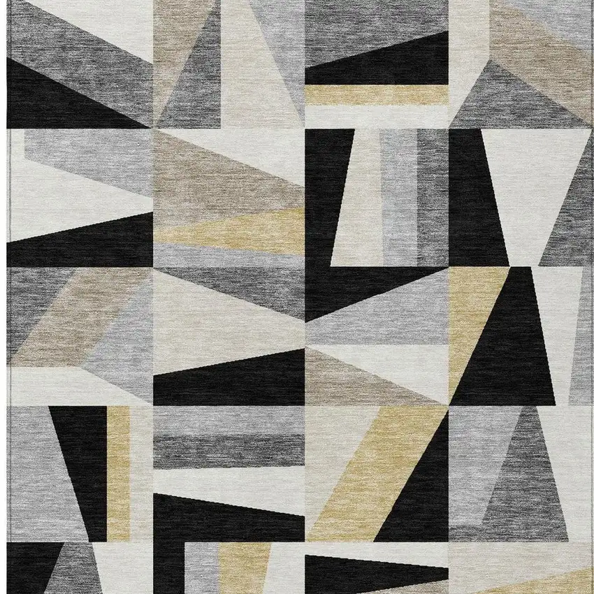 Black Wheat And Ivory Geometric Washable Indoor Outdoor Area Rug Photo 8
