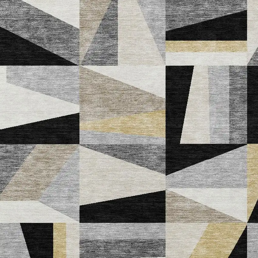 Black Wheat And Ivory Geometric Washable Indoor Outdoor Area Rug Photo 5