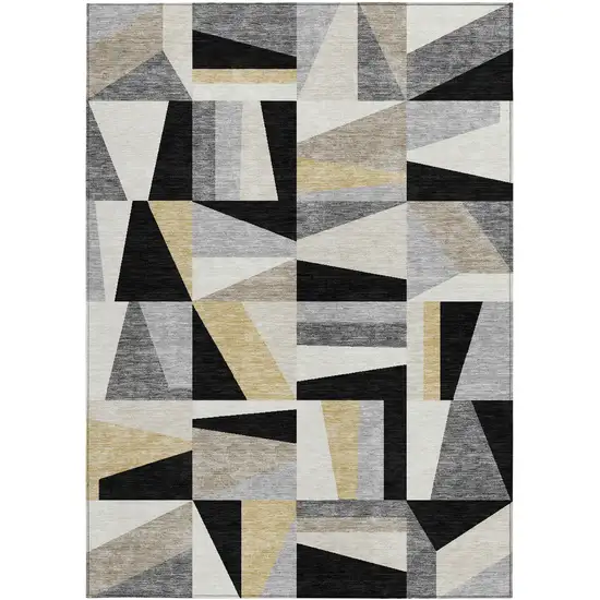 Black Wheat And Ivory Geometric Washable Indoor Outdoor Area Rug Photo 4