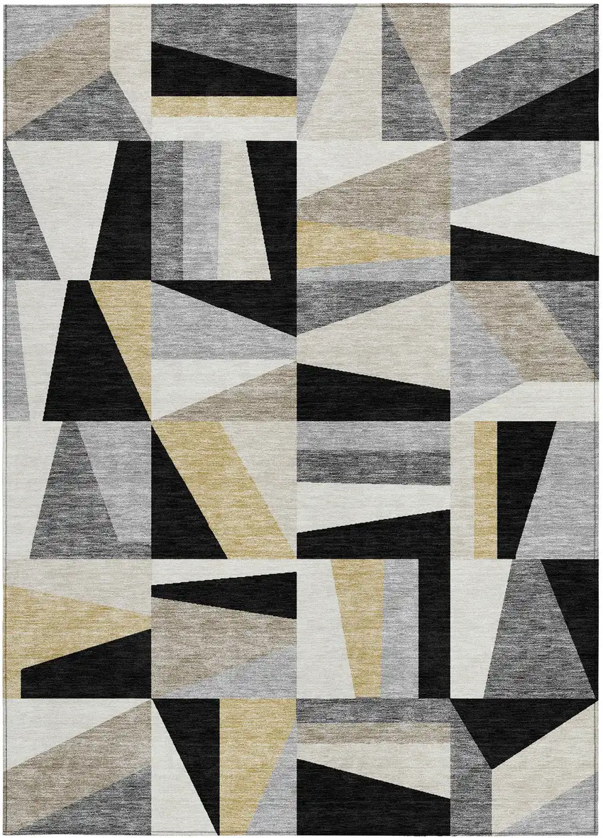 Black Wheat And Ivory Geometric Washable Indoor Outdoor Area Rug Photo 4