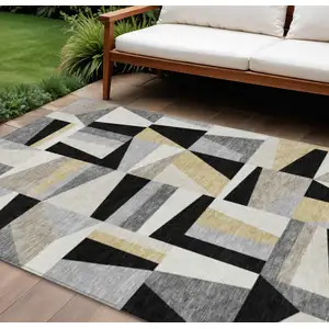 Photo of Black Wheat And Ivory Geometric Washable Indoor Outdoor Area Rug