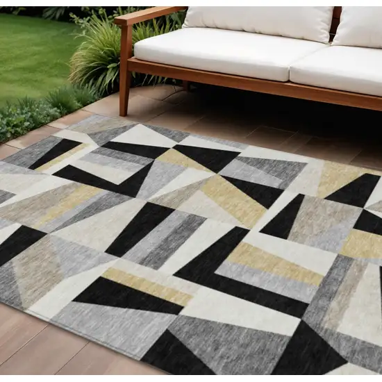 Black Wheat And Ivory Geometric Washable Indoor Outdoor Area Rug Photo 1