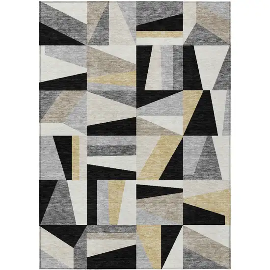 Black Wheat And Ivory Geometric Washable Indoor Outdoor Area Rug Photo 4