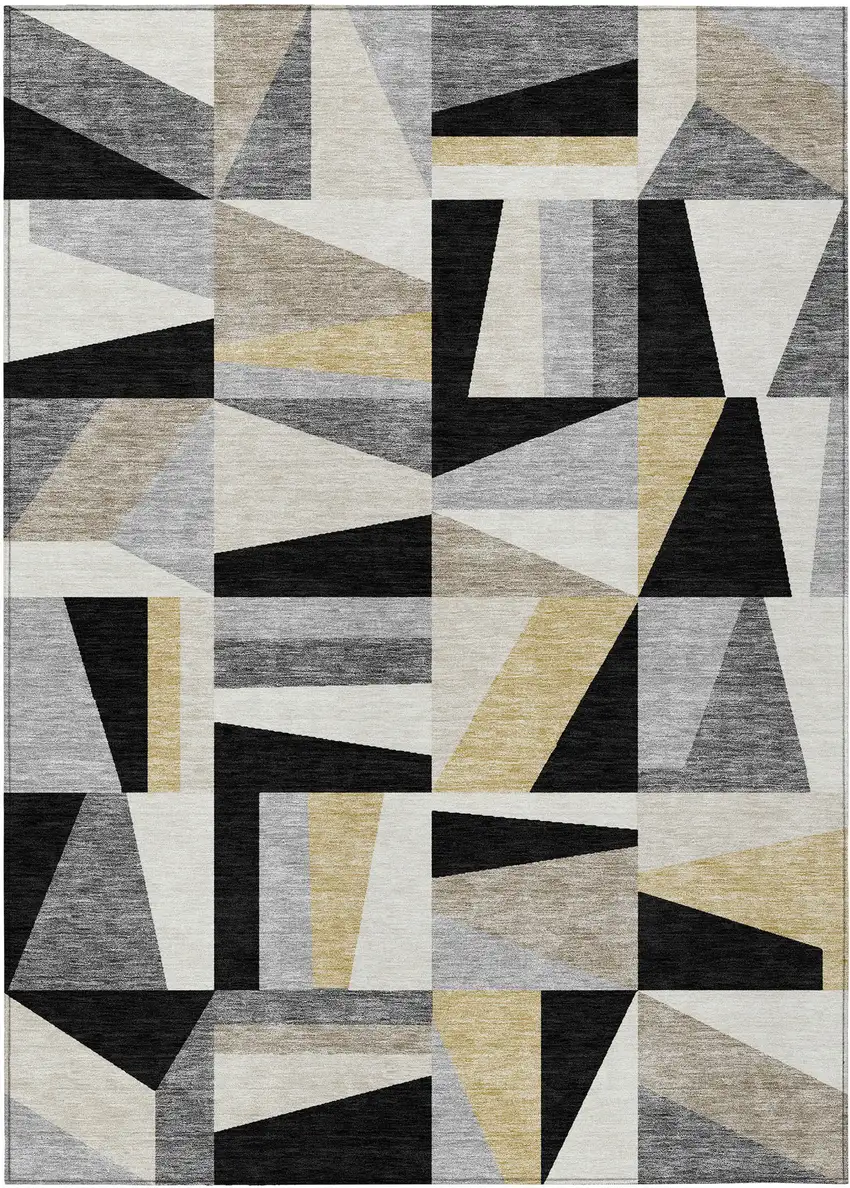 Black Wheat And Ivory Geometric Washable Indoor Outdoor Area Rug Photo 4