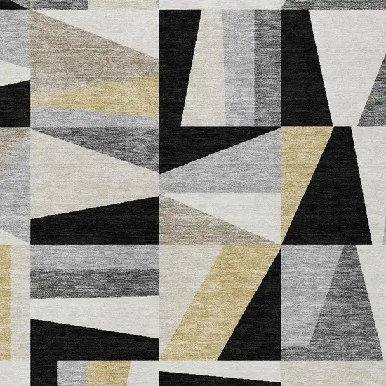 Black Wheat And Ivory Geometric Washable Indoor Outdoor Area Rug Photo 7