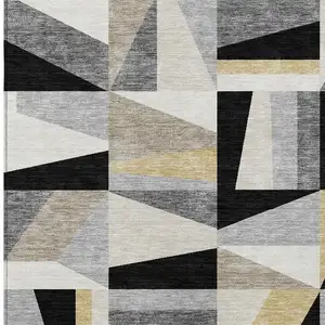 Photo of Black Wheat And Ivory Geometric Washable Indoor Outdoor Area Rug