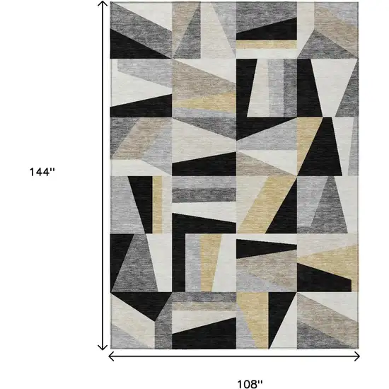 Black Wheat And Ivory Geometric Washable Indoor Outdoor Area Rug Photo 6