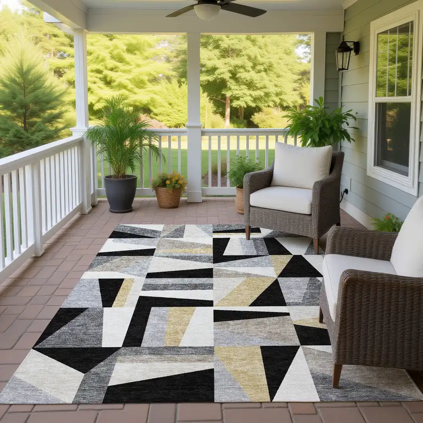 Black Wheat And Ivory Geometric Washable Indoor Outdoor Area Rug Photo 9