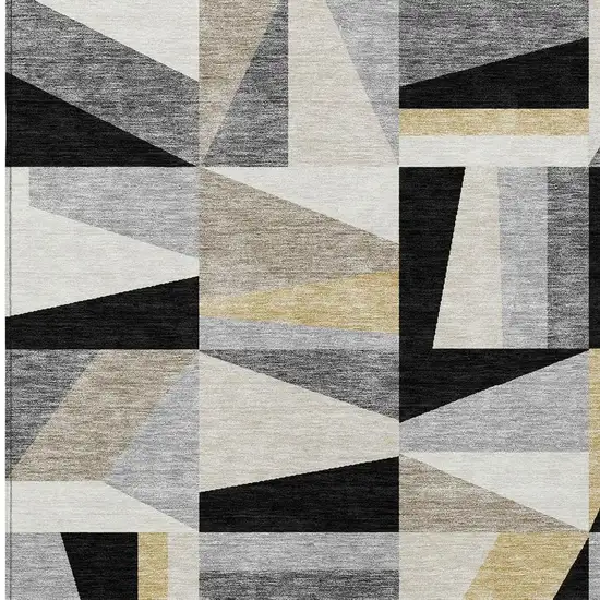 Black Wheat And Ivory Geometric Washable Indoor Outdoor Area Rug Photo 5