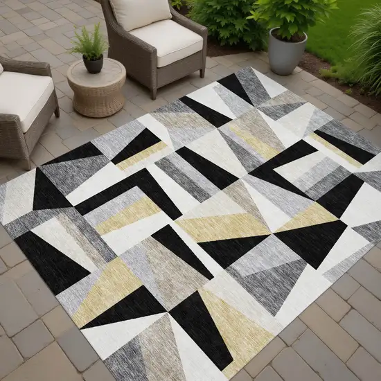 Black Wheat And Ivory Geometric Washable Indoor Outdoor Area Rug Photo 6
