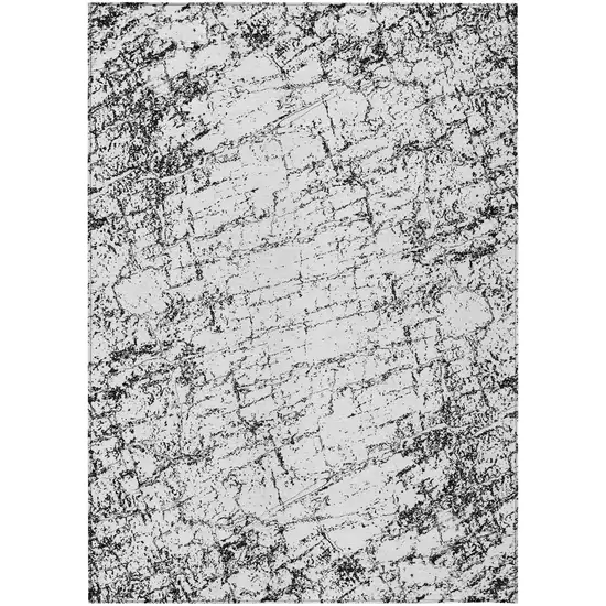 Black White And Gray Abstract Washable Indoor Outdoor Area Rug Photo 2