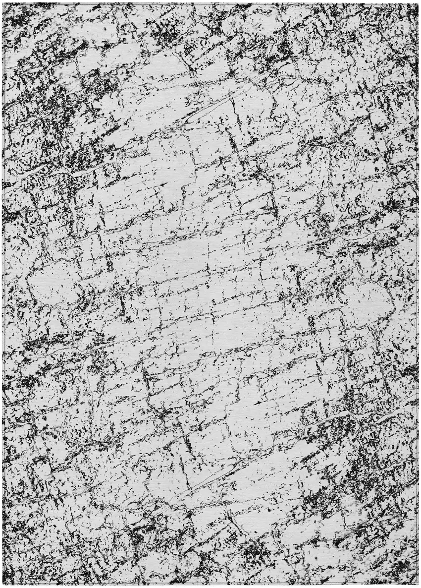 Black White And Gray Abstract Washable Indoor Outdoor Area Rug Photo 2
