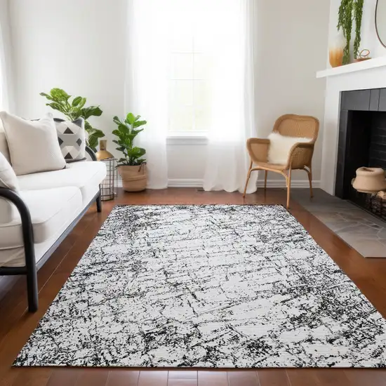 Black White And Gray Abstract Washable Indoor Outdoor Area Rug Photo 9