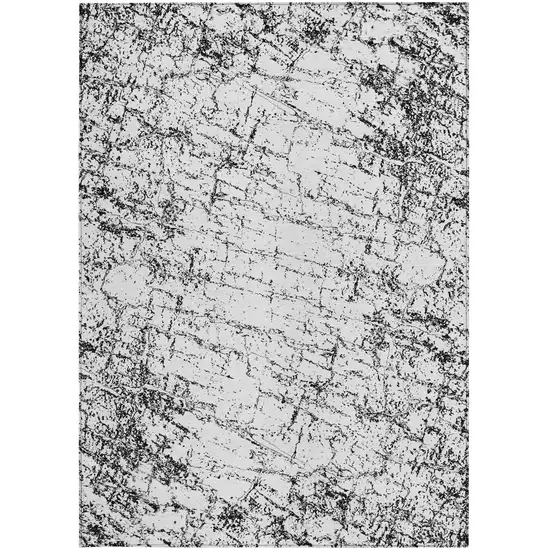 Black White And Gray Abstract Washable Indoor Outdoor Area Rug Photo 6