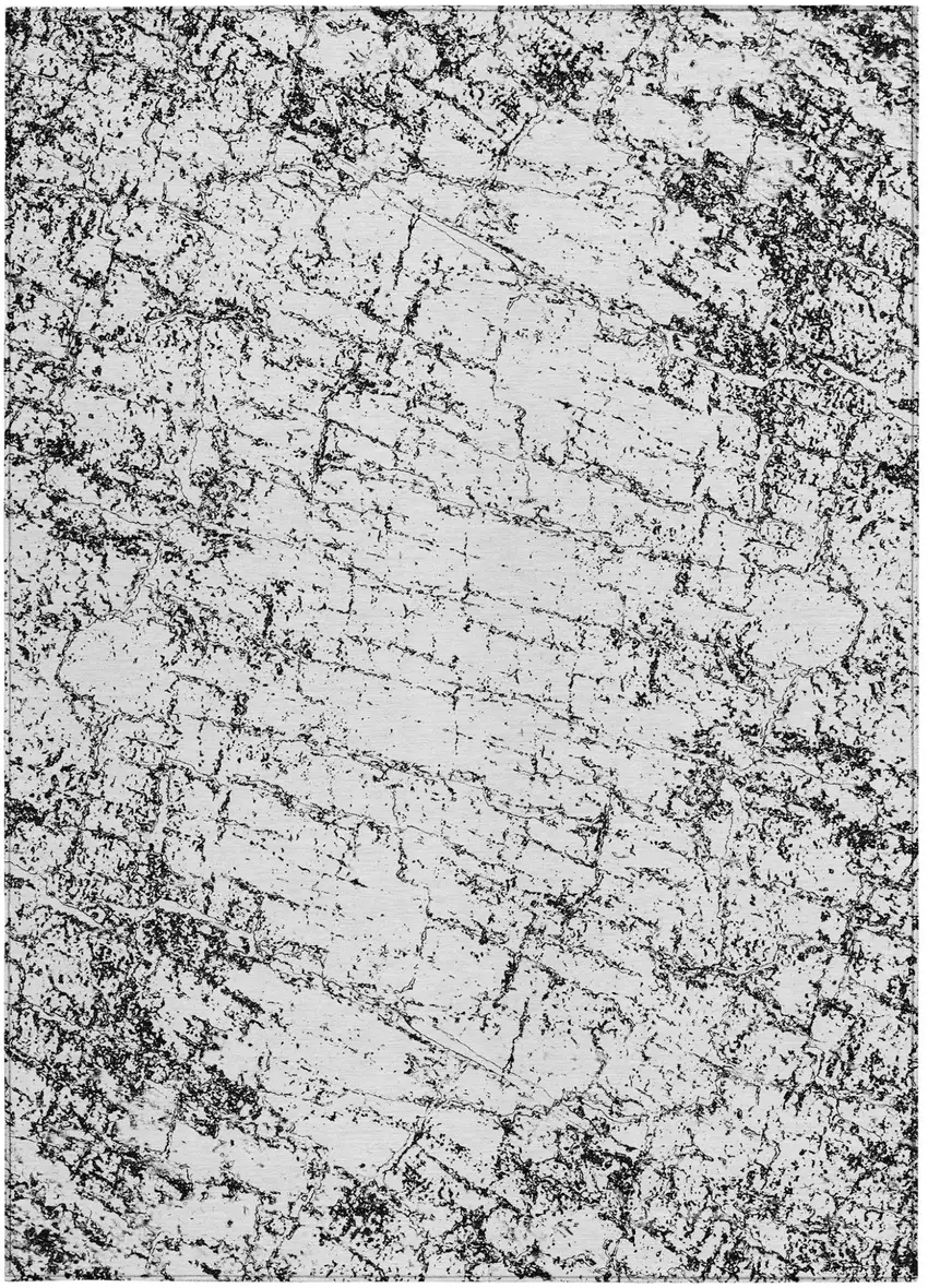 Black White And Gray Abstract Washable Indoor Outdoor Area Rug Photo 6