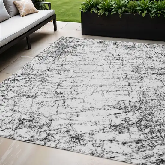 Black White And Gray Abstract Washable Indoor Outdoor Area Rug Photo 1