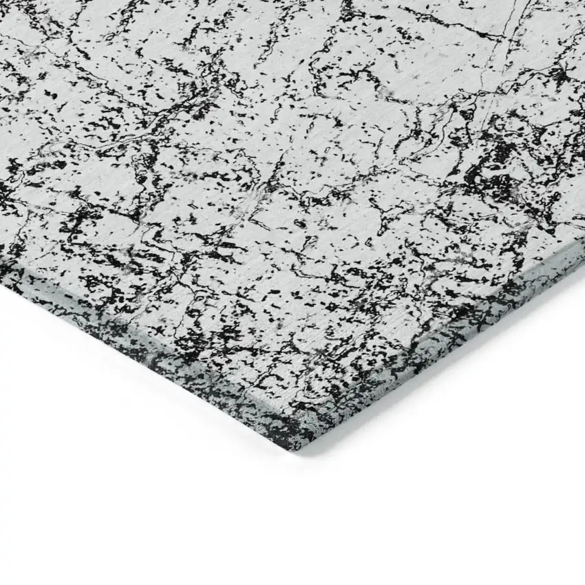Black White And Gray Abstract Washable Indoor Outdoor Area Rug Photo 5