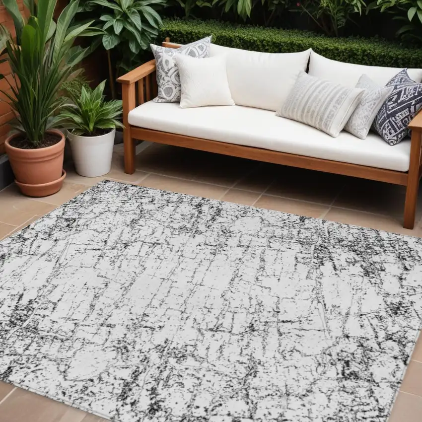 Black White And Gray Abstract Washable Indoor Outdoor Area Rug Photo 1