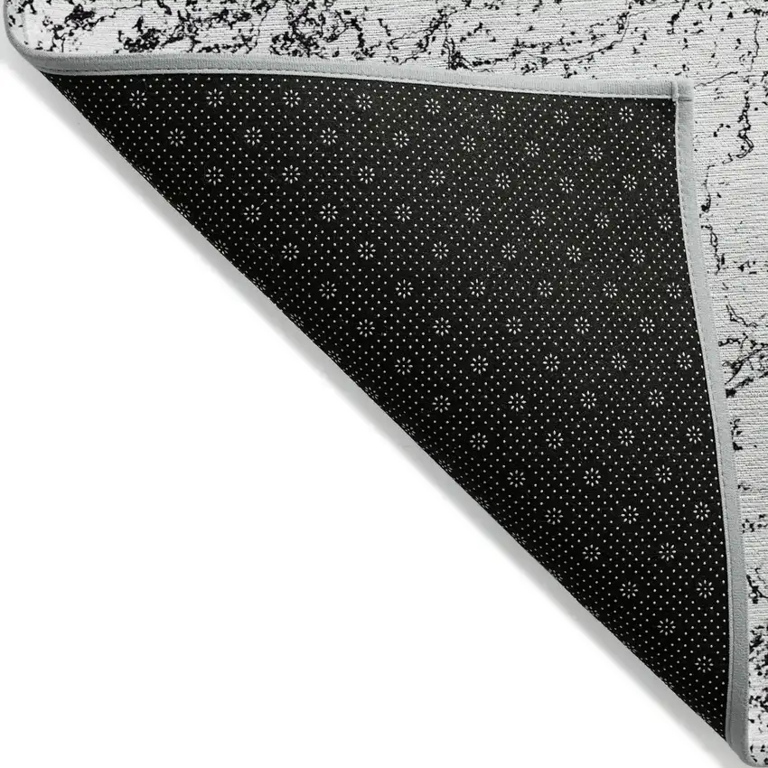 Black White And Gray Abstract Washable Indoor Outdoor Area Rug Photo 2