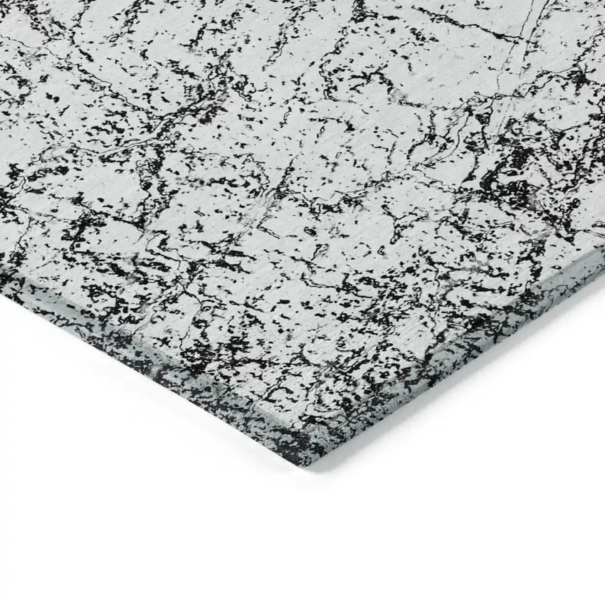 Black White And Gray Abstract Washable Indoor Outdoor Area Rug Photo 3