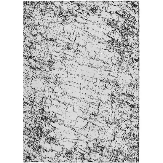 Black White And Gray Abstract Washable Indoor Outdoor Area Rug Photo 4