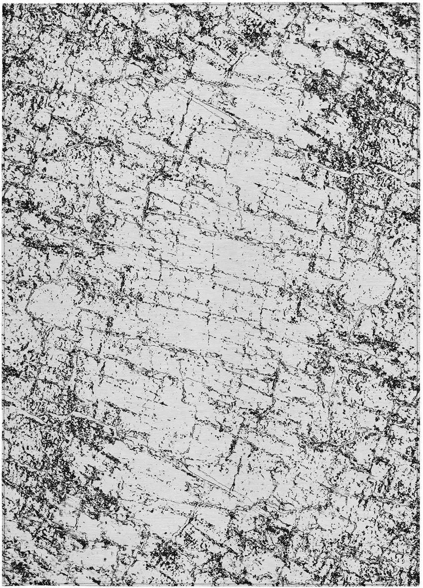 Black White And Gray Abstract Washable Indoor Outdoor Area Rug Photo 4
