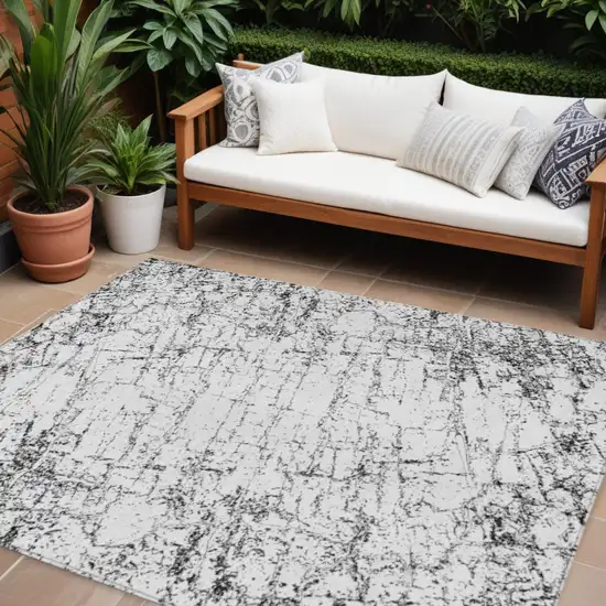 Black White And Gray Abstract Washable Indoor Outdoor Area Rug Photo 1