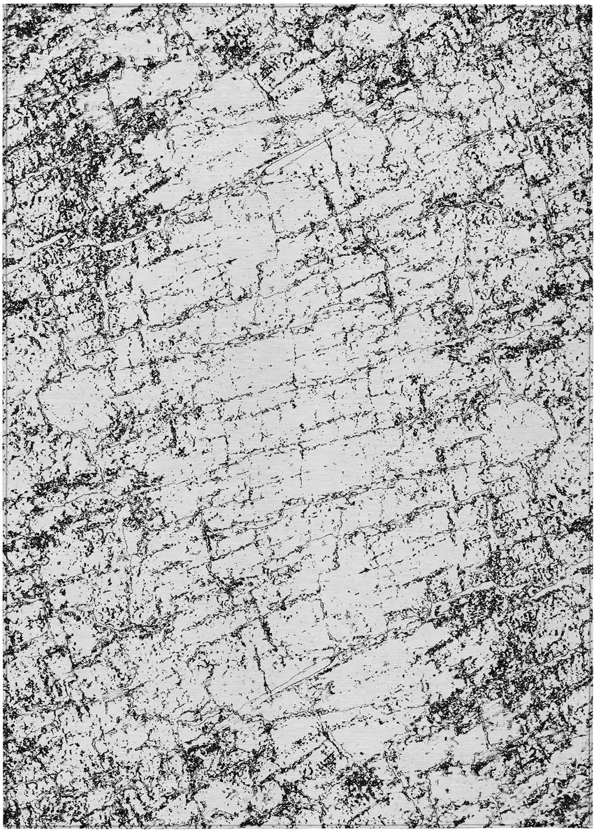 Black White And Gray Abstract Washable Indoor Outdoor Area Rug Photo 2