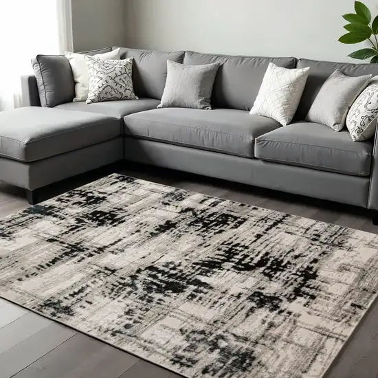 Black Gray And White Abstract Area Rug Photo 1