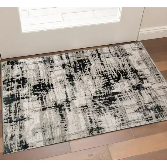 Black Gray And White Abstract Area Rug Photo 7