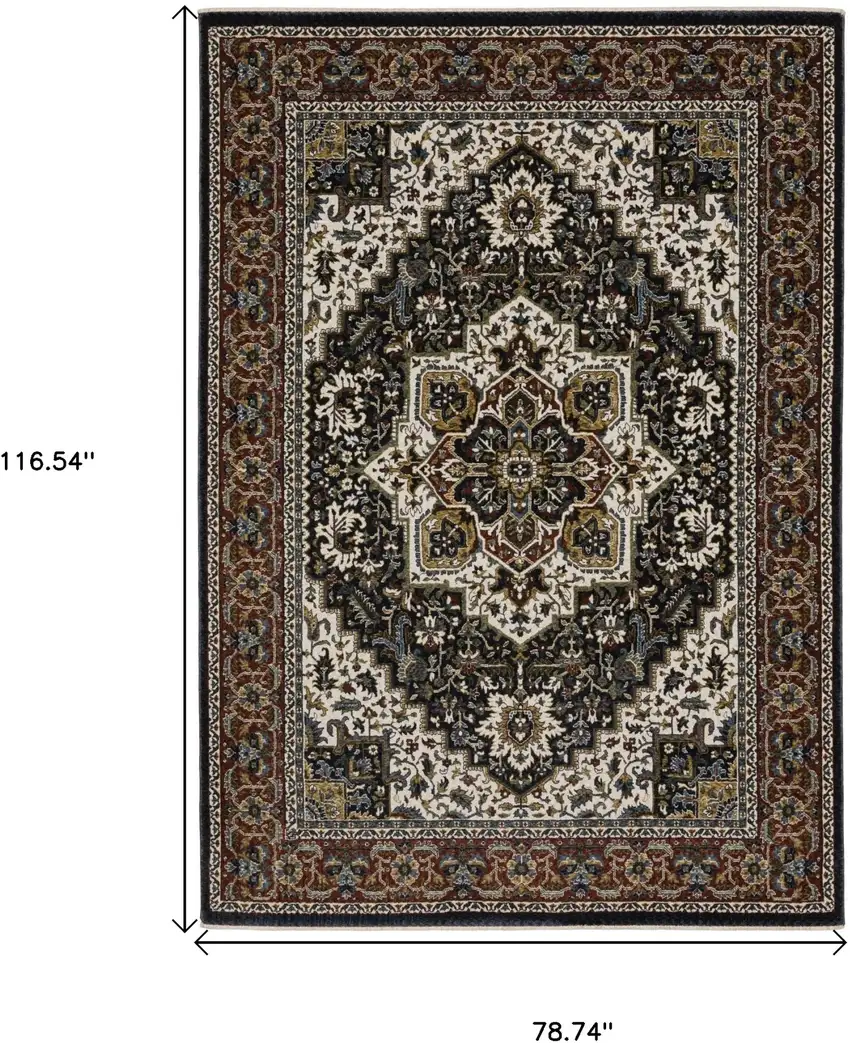 Black White And Red Medallion Area Rug With Fringe Photo 3