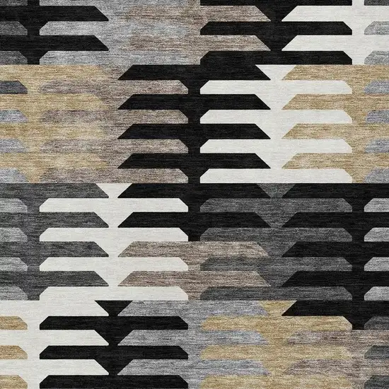 Black White And Wheat Geometric Washable Indoor Outdoor Area Rug Photo 7