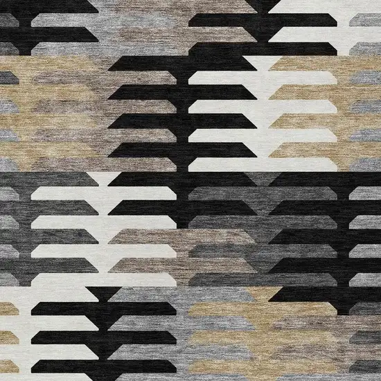 Black White And Wheat Geometric Washable Indoor Outdoor Area Rug Photo 7