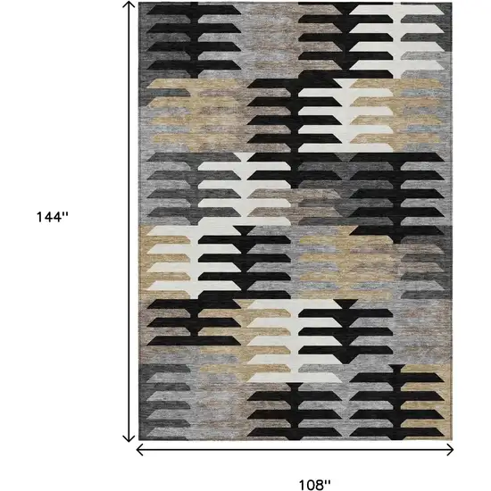 Black White And Wheat Geometric Washable Indoor Outdoor Area Rug Photo 3