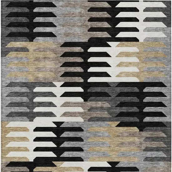 Black White And Wheat Geometric Washable Indoor Outdoor Area Rug Photo 4