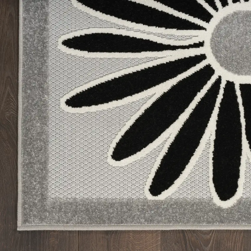 Black White Floral Stain Resistant Non Skid Area Rug Photo 8