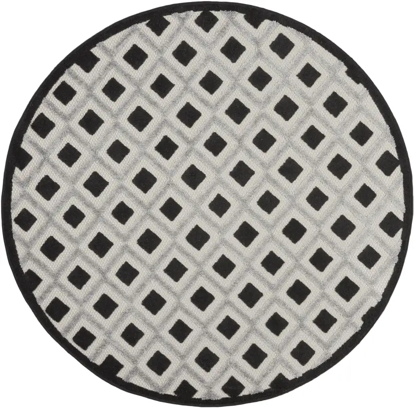 4' Black And White Round Indoor Outdoor Area Rug Photo 3