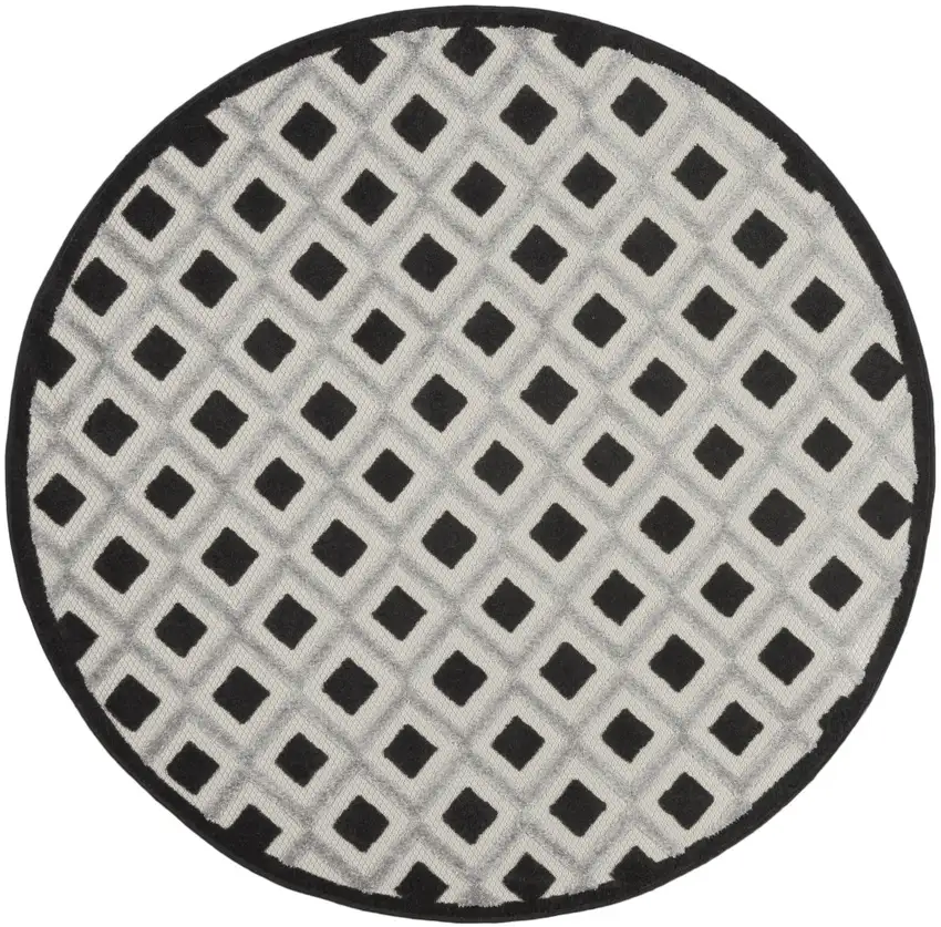 Black And White Round Geometric Indoor Outdoor Area Rug Photo 3