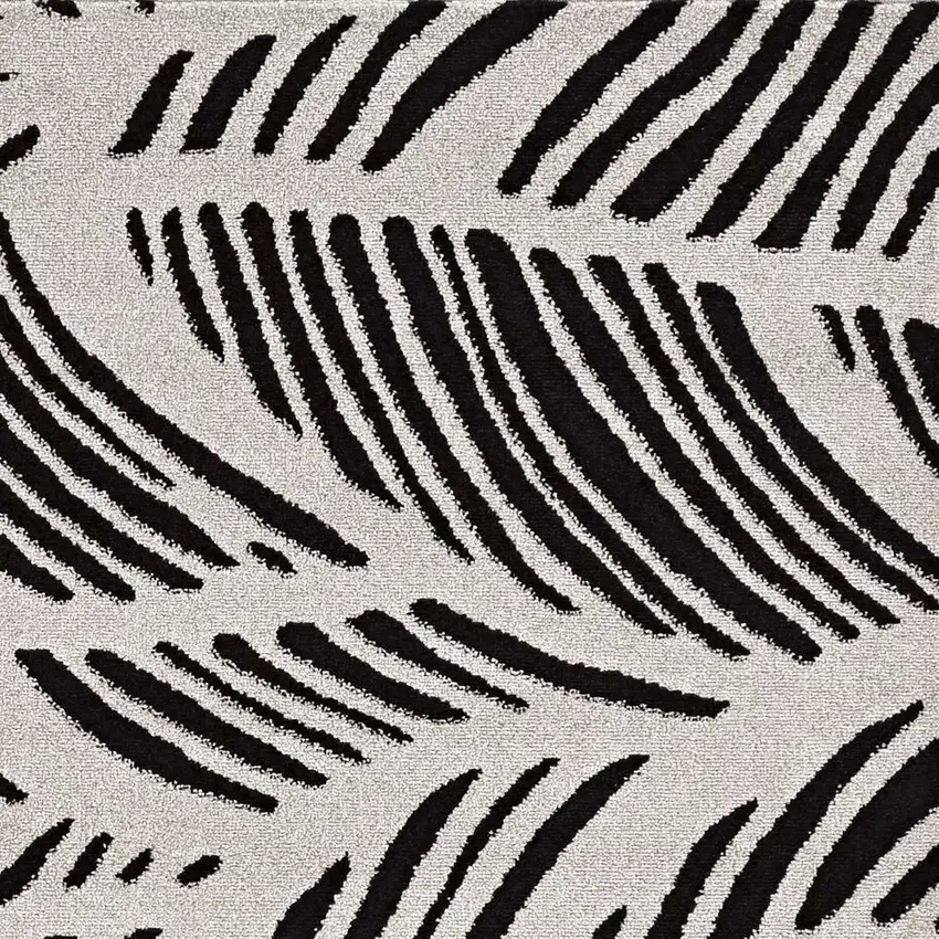 Black White Machine Woven UV Treated Oversized Leaves Indoor Outdoor Area Rug Photo 3