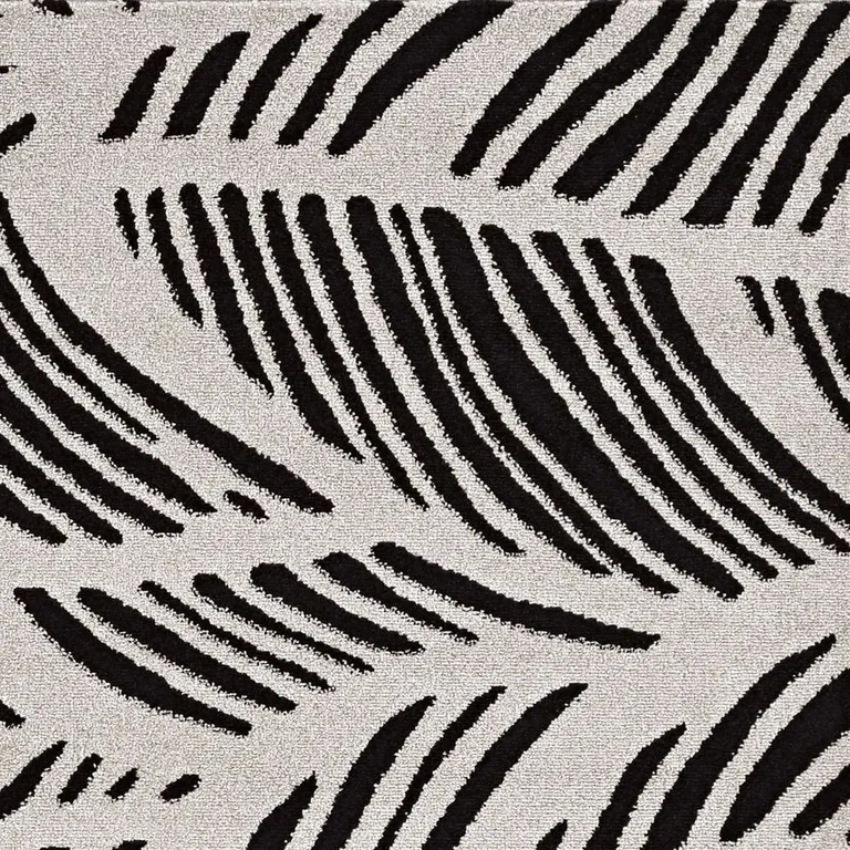 Black White Machine Woven UV Treated Oversized Leaves Indoor Outdoor Area Rug Photo 3