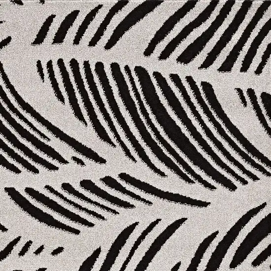 Black White Machine Woven UV Treated Oversized Leaves Indoor Outdoor Area Rug Photo 3