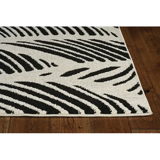 Black White Machine Woven UV Treated Oversized Leaves Indoor Outdoor Area Rug Photo 4