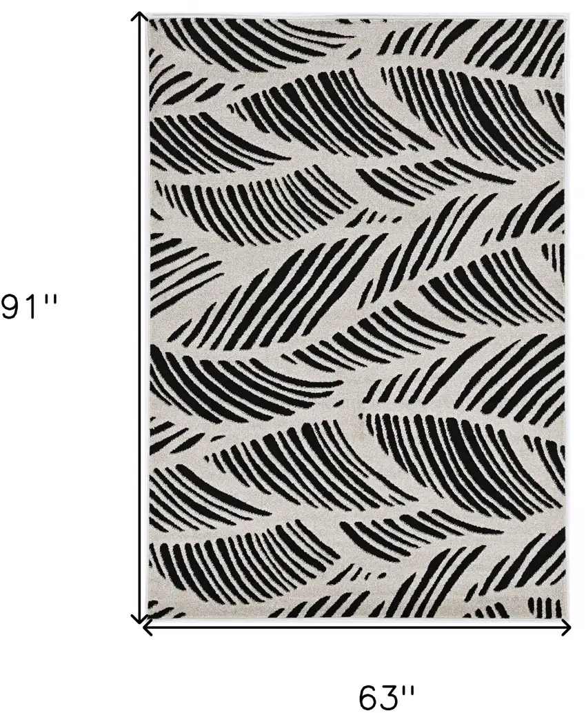 5'X8' Black White Machine Woven Uv Treated Oversized Leaves Indoor Outdoor Area Rug Photo 8