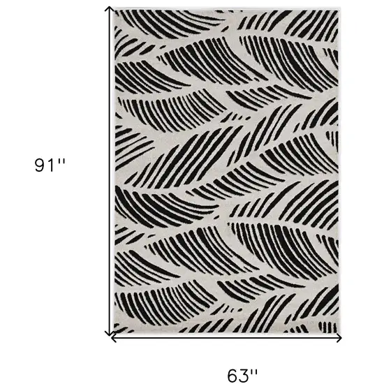 5'X8' Black White Machine Woven Uv Treated Oversized Leaves Indoor Outdoor Area Rug Photo 8