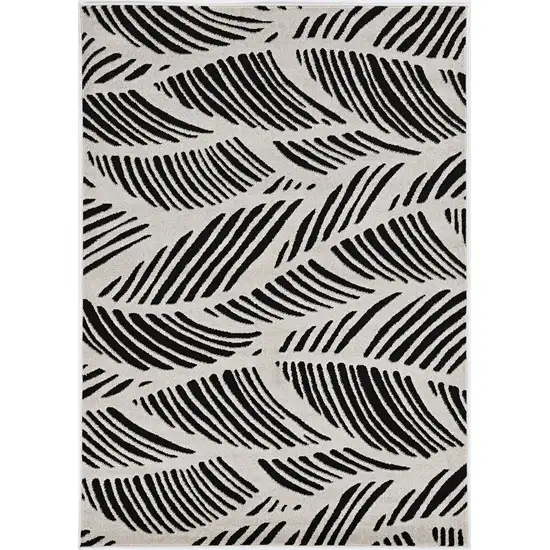 Black White Machine Woven UV Treated Oversized Leaves Indoor Outdoor Area Rug Photo 2