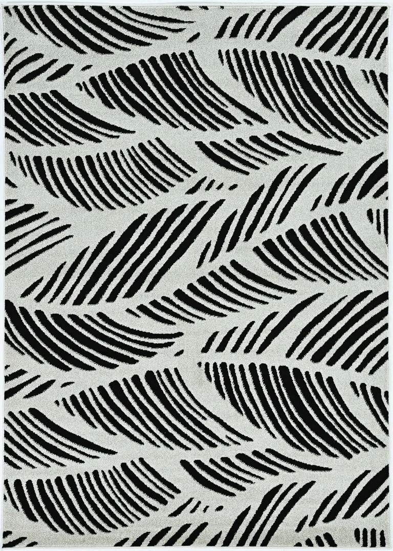 Black White Machine Woven UV Treated Tropical Palm Leaves Indoor Outdoor Accent Rug Photo 1