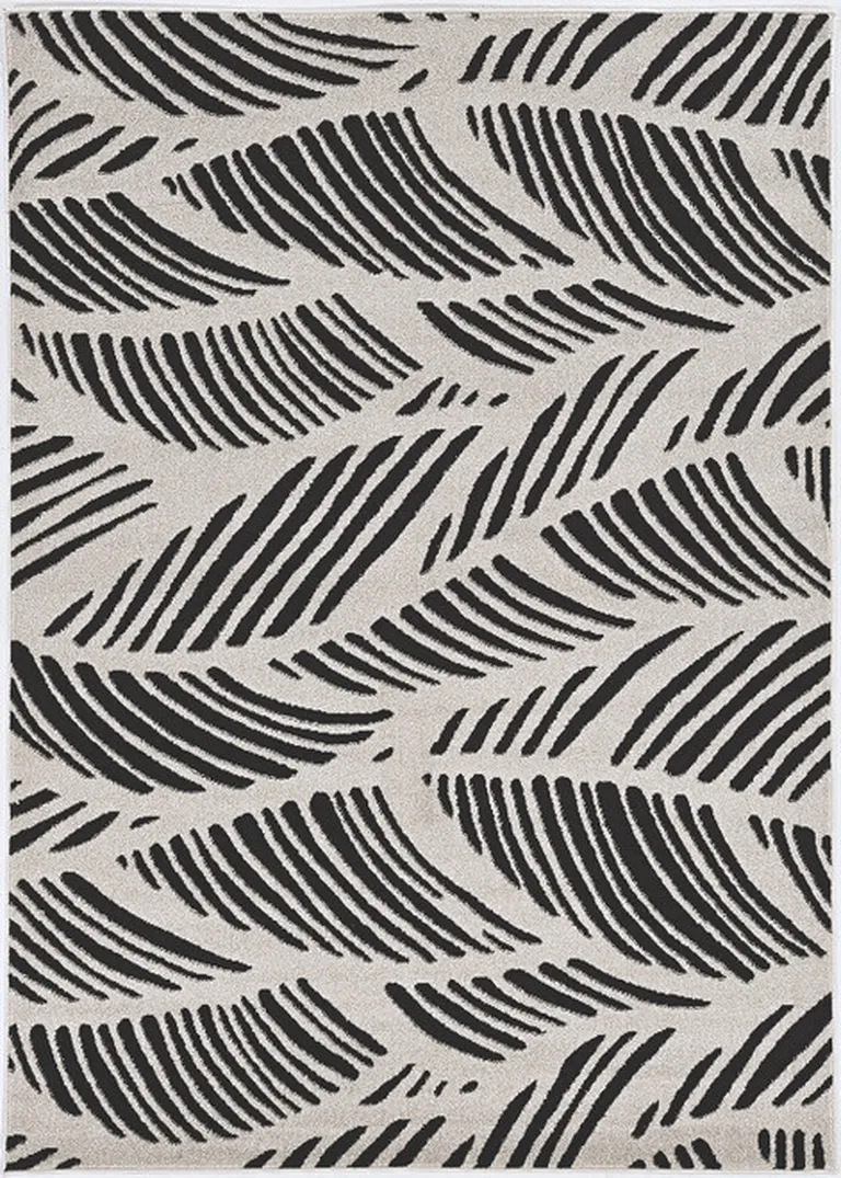 Black White Machine Woven UV Treated Tropical Palm Leaves Indoor Outdoor Accent Rug Photo 3